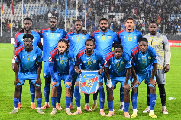 Congo players pose for a team photo before a World Cup qualifying soccer match against Cameroon, Thursday, Nov. 13, 2025, in Rabat, Morocco. (AP Photo, File)